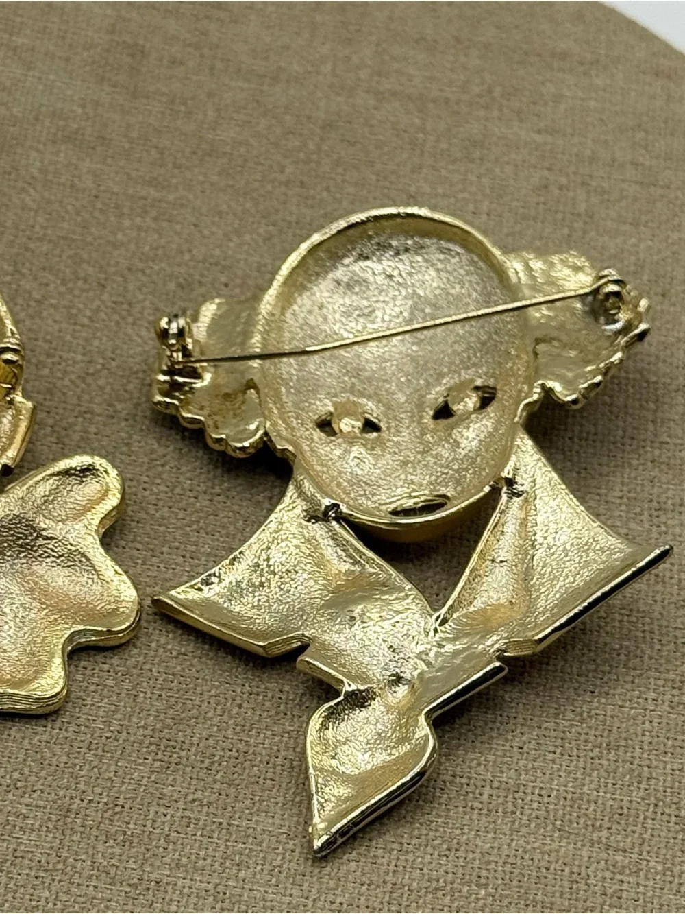 Set of two Gold Clown Face Pin Brooches - Pair